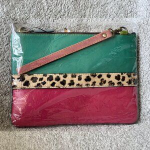 Green & Pink | Luca Leather and Hair on Hide Wristlet Crossbody